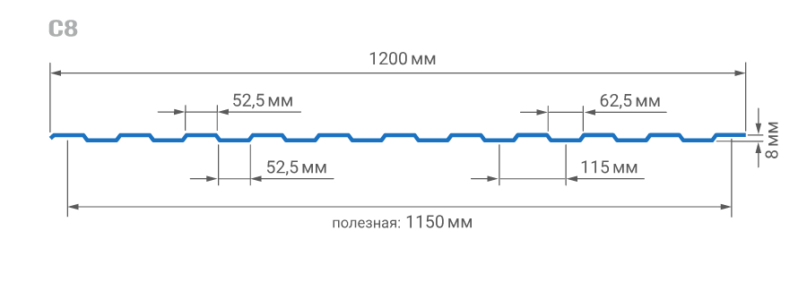Профнастил окрашенный, 0.4х1150х2000 мм, С8, RAL 7024 серый графит - фото