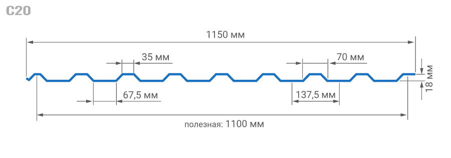 Профнастил окрашенный, 0.45х1100х2000 мм, С20, RAL 7024 серый графит - фото